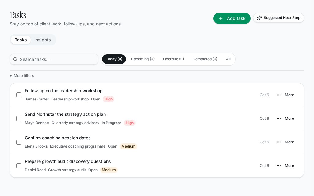 Verra Tasks workspace with hypothetical sample data
