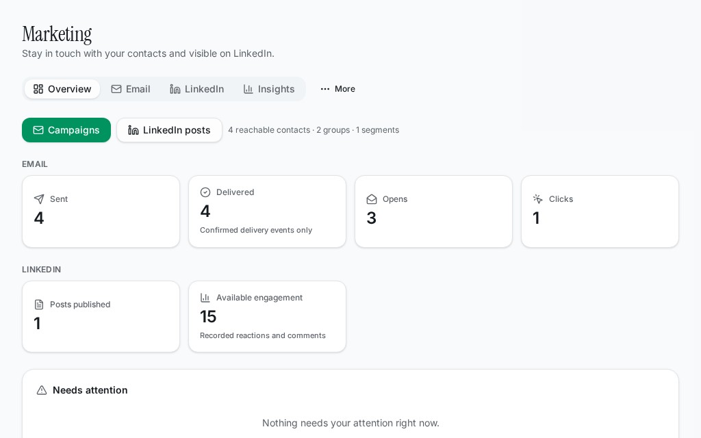 Verra Marketing workspace with hypothetical sample data